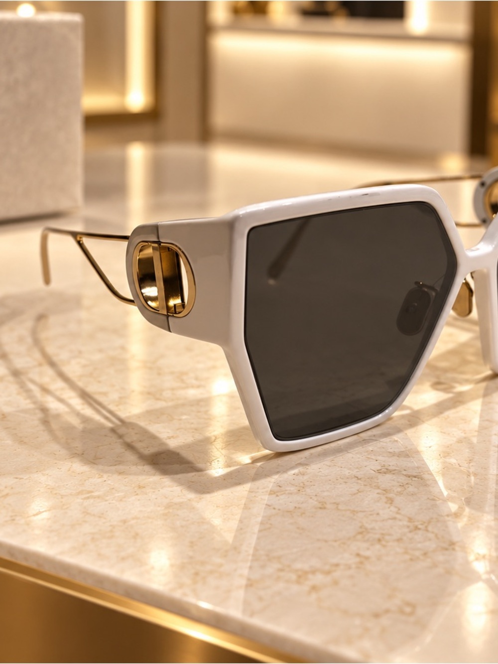 White Frame Sunglasses with Gold Accents - Designer Style